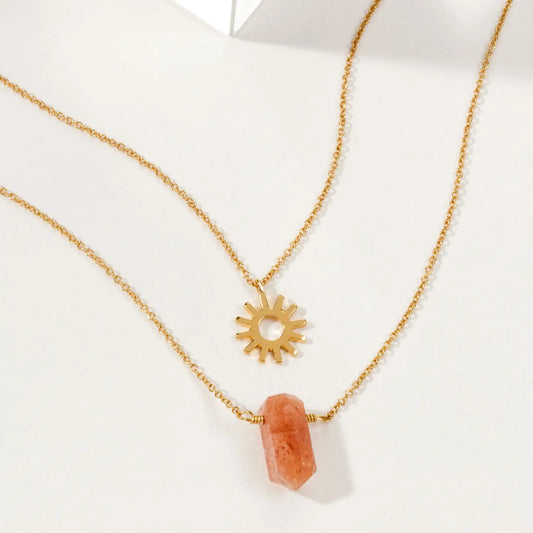 Necklace-Set-with-Genuine-Sunstone–-14K-Gold-Plated