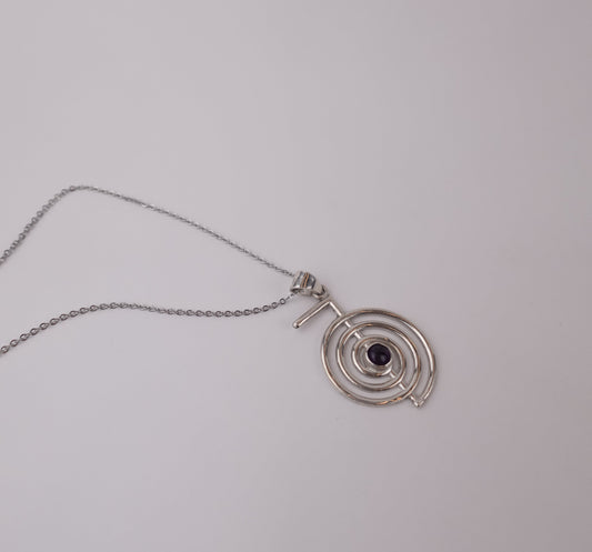 "Chokurei" Silver Pendant with Amethyst – Energetic Jewelry for Protection and Balance