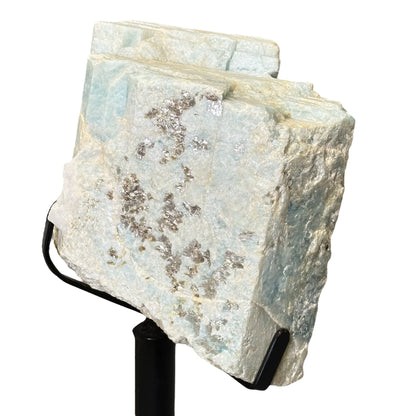 Ocean Stone – Raw Aquamarine on Metal Stand for Coastal Serenity and Calm Energy