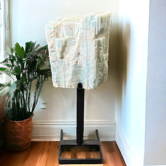 Ocean Stone – Raw Aquamarine on Metal Stand for Coastal Serenity and Calm Energy