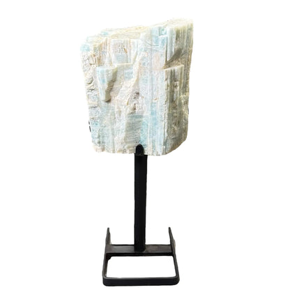 Ocean Stone – Raw Aquamarine on Metal Stand for Coastal Serenity and Calm Energy