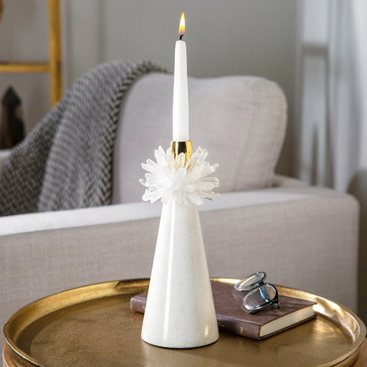 Quartz Glow Candle Holder Marble base & Brass Accent
