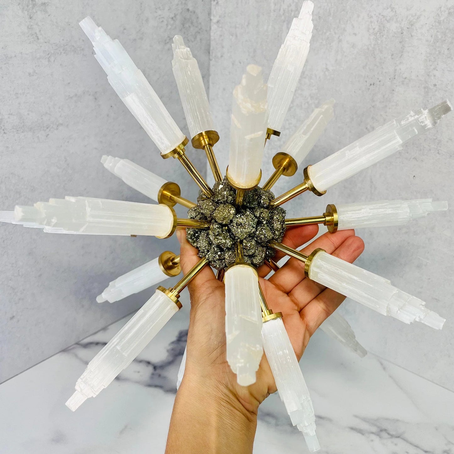 Lunar Core – Selenite and Pyrite Energy Globe for Clarity and Protection