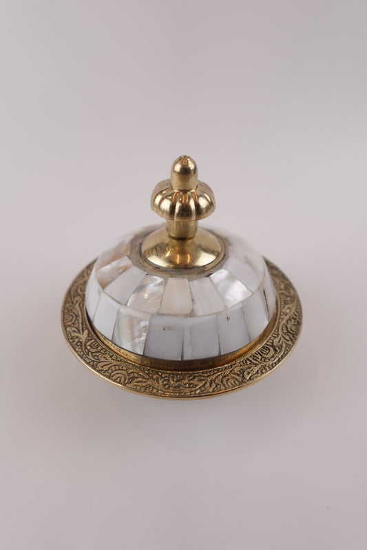 Brass Mother of Pearl Carved Bowl With Lid (Medium) - Elegant Storage and Decorative Bowl