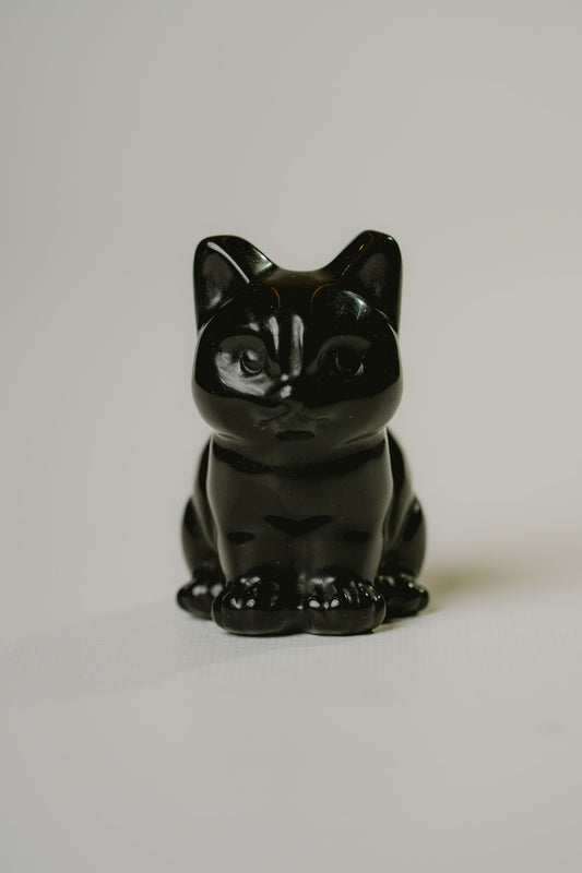 1.5" Obsidian Cat – Natural Gemstone Carving